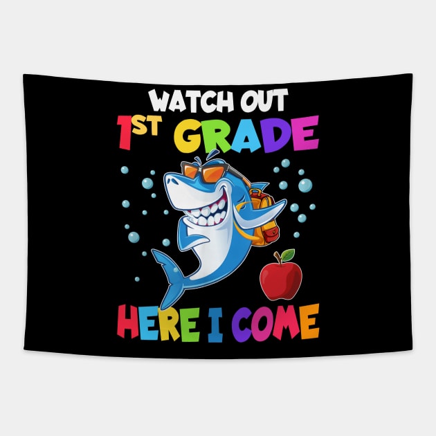 Watch Out 1st Grade Here I Come Dabbing Shark- Back To School Tapestry by bunnierosoff21835
