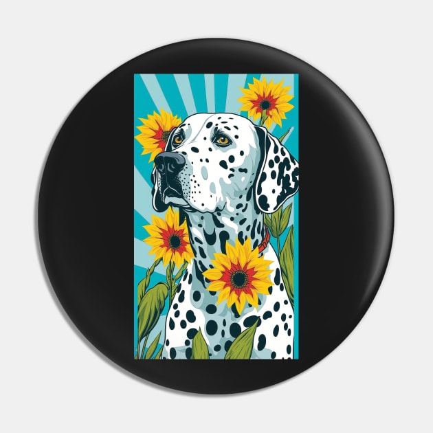 Dalmatian Dog Vibrant Tropical Flower Tall Retro Vintage Digital Pop Art Portrait Pin by ArtHouseFlunky