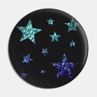 Teal Dark Blue Ombre Faux Glitter Stars Pin
