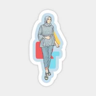 Woman Light Blue Outfit Magnet