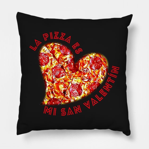 Pizza is My Valentine Cute Pepperoni Pizza Heart Spanish Pillow by BubbleMench