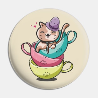 Cut Cat Tea Time Pin