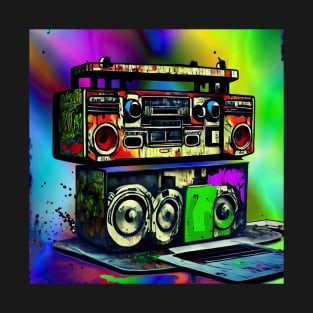 Boom Box Psychedelic Trippy Hip Hop Vibrant Gift Rap Radio T-Shirt