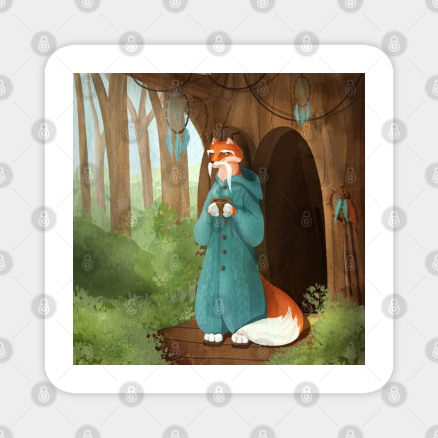 Wise cartoon fox in the forest Magnet by Bastet019