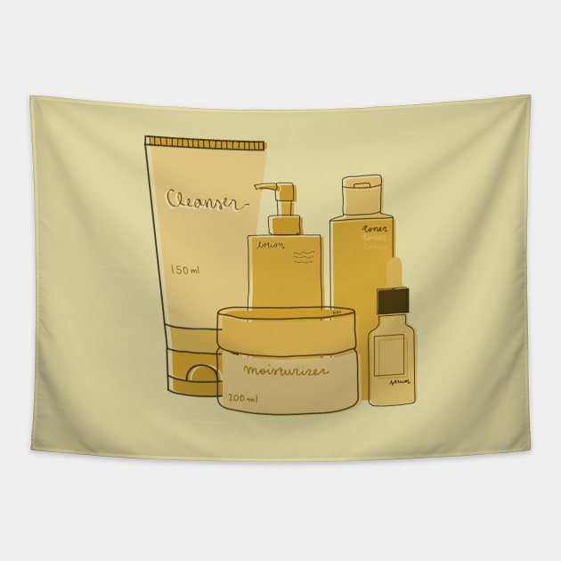 Skincare Essentials (Yellow Theme) Tapestry by aaalou