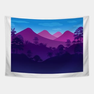 Forest Mountain Silhouette Blue purple Tapestry