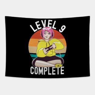 Level 9 Complete Girls Loves Anime Gamer 9th Birthday Girl Tapestry