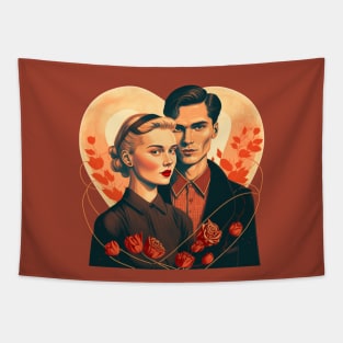 Illustration of handsome young couple in heart Tapestry