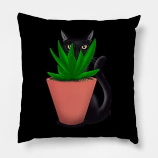 Black cat cactus Pillow