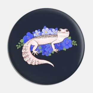 Leopard Gecko and Blue Flowers Pin