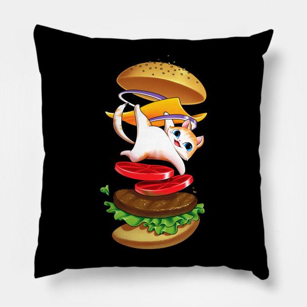 Hamburger Cat Hamburger Cat Pillow Teepublic