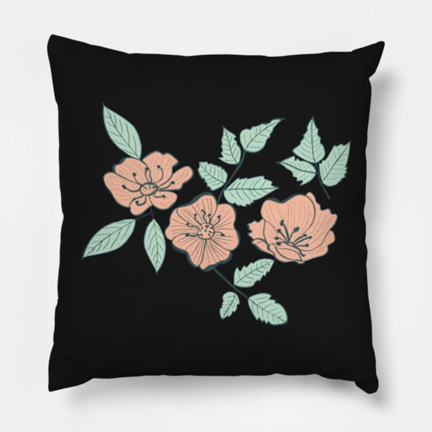 California Wild Rose Pastel Botanical Pattern Pillow by WalkSimplyArt