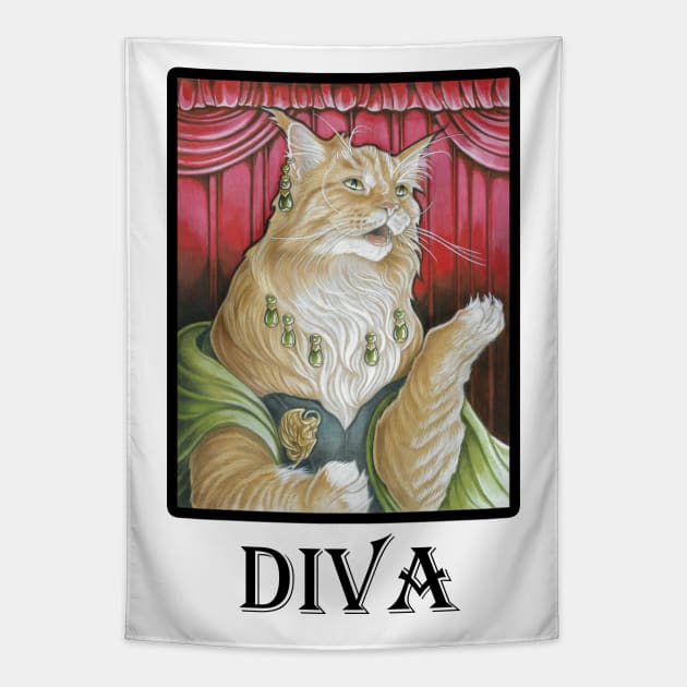 The Cat Singer - Diva Quote - Black Outlined Version Tapestry by Nat Ewert Art