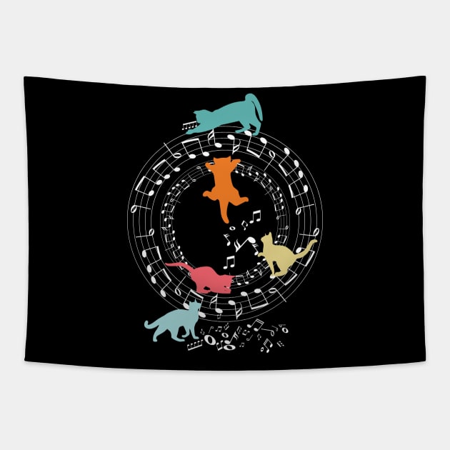 Funny Cats Playing Music Notes Tapestry by DigitalNerd