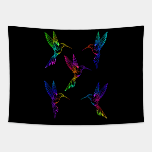 Neon Rainbow Hummingbirds Tapestry