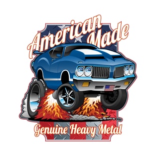 Patriotic American Made Classic Car Cartoon Illustration T-Shirt