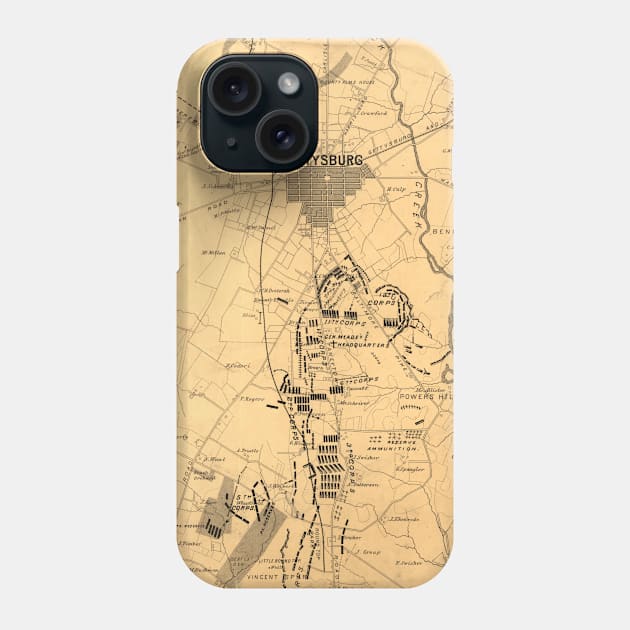 Vintage Gettysburg Battlefield Map (1863) Phone Case by Bravuramedia