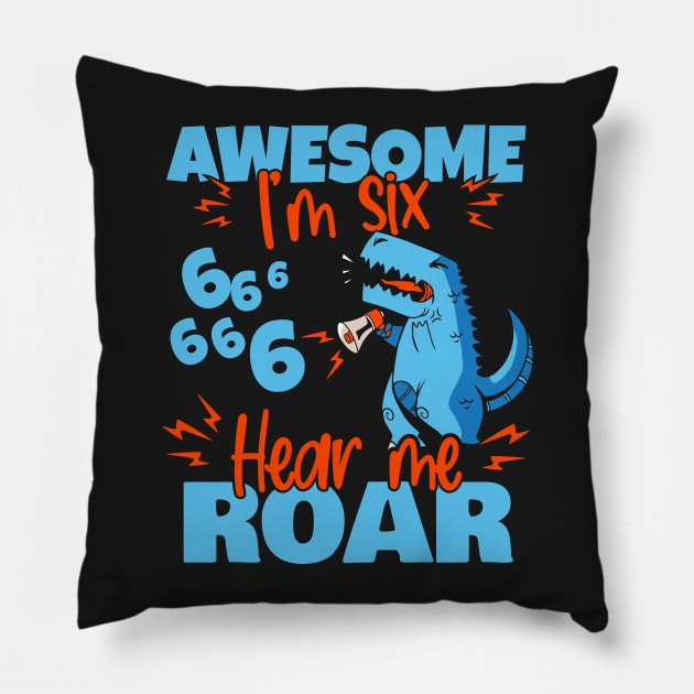 Kids I'm Six Hear Me Roar 6th Birthday Dinosaur print Pillow by theodoros20