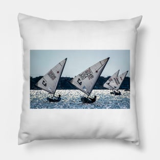 Lasers Sailing in Silhouette Pillow