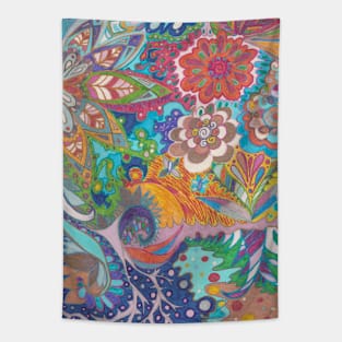 Metallic Floral Doodle Tapestry