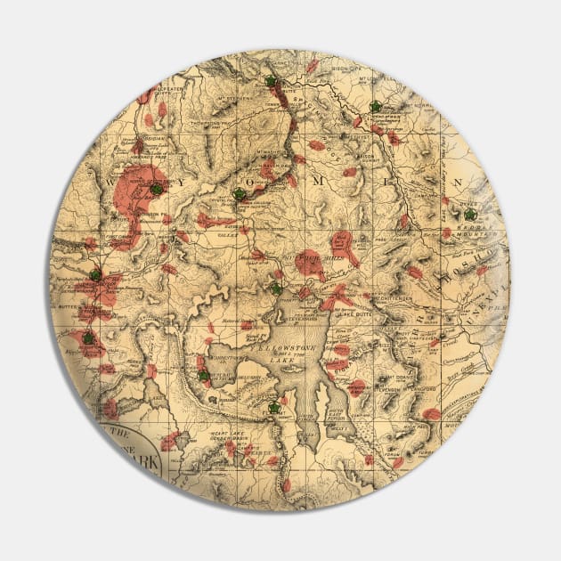 Yellowstone Vintage Map retro Pin by SpaceWiz95