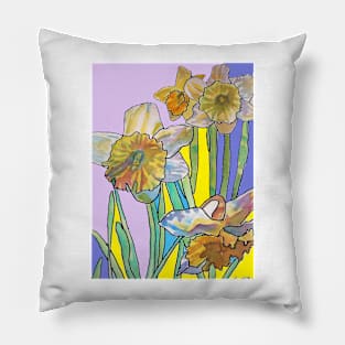 Abstract Yellow Daffodil Watercolor Pattern on Purple Pillow