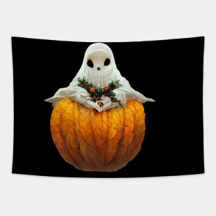 Ghost holding a pumpkin in his hands Tapestry