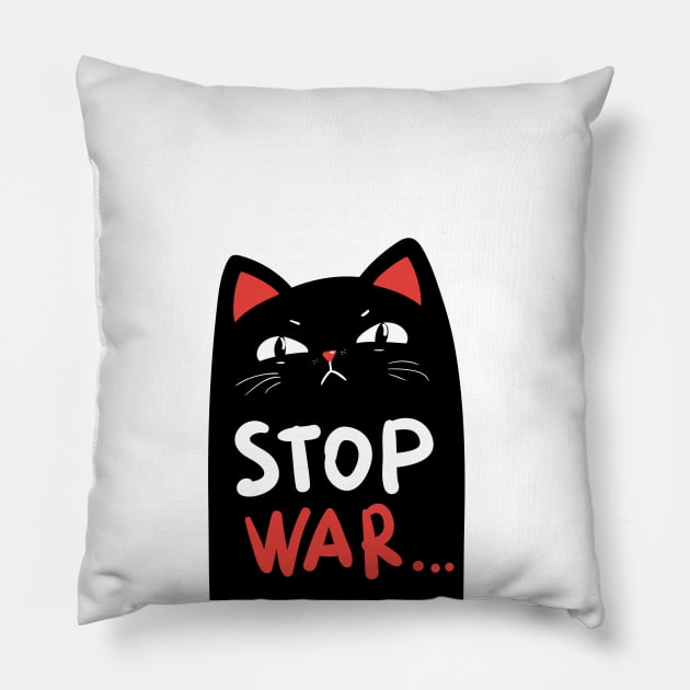 Stop war banner, poster, flyer, card, print design with grumpy black cat Pillow by Marysha_art