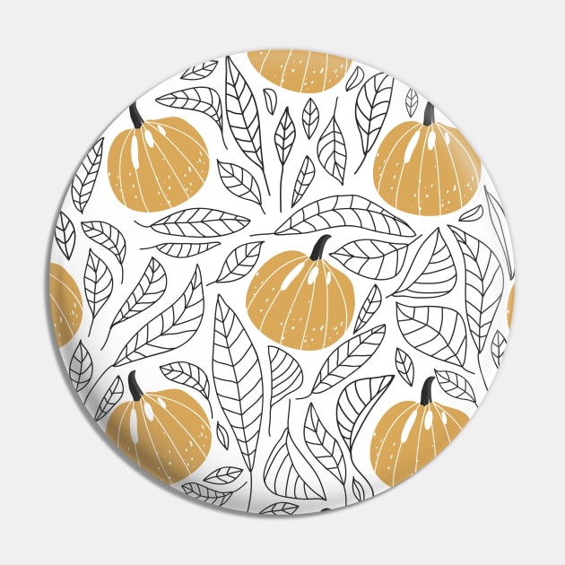 Abstract floral pattern with pumpkins and contour leaves. Autumn Fall Season. Pin by CoCoArt-Ua