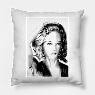Beauty, graphite & charcoal portrait Pillow