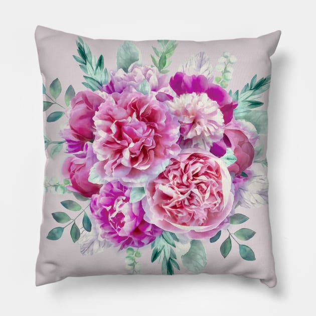 Beautiful soft pink peonies Pillow by CatyArte