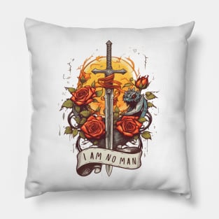 I am no man - Sword, Roses and Yellow Sun II - White - Fantasy Pillow