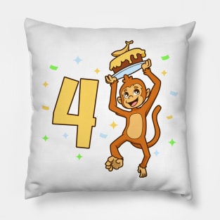 I am 4 with ape - kids birthday 4 years old Pillow