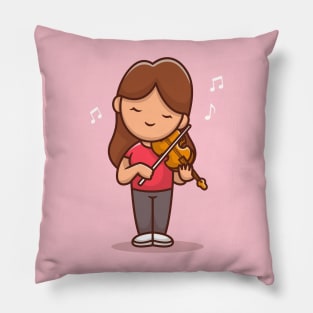 Cute Girl Playing Violin Pillow