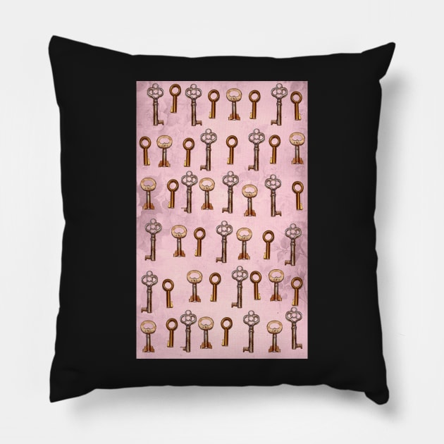 keys on pink floral wallpaper Pillow by lovefromsirius