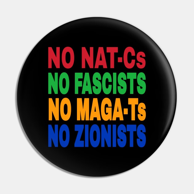 NO NAT-Cs NO FASCISTS NO MAGA-Ts NO ZIONISTS - Back Pin by SubversiveWare