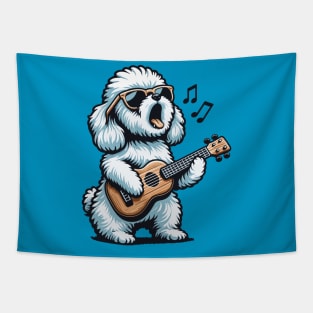 Dog Playing Guitar Singing Maltese Poodle Funny Doodle Tapestry