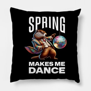 Spring Makes Me Dance Groundhog Funny Spring Dance Pillow