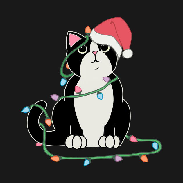 Tuxedo Cat Christmas lights funny cat lover xmas hat by xenotransplant