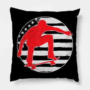 Skateboarding USA Flag 4th Of July Pillow