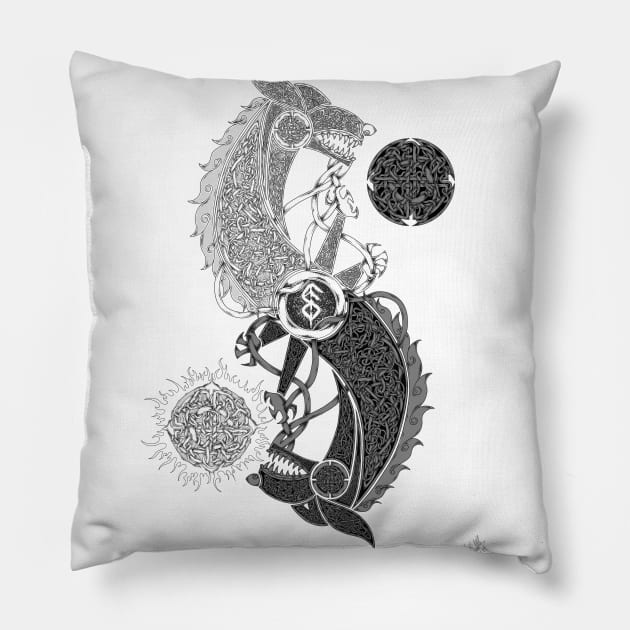 Skoll and Hati Knotwork Pillow by Art of Arklin