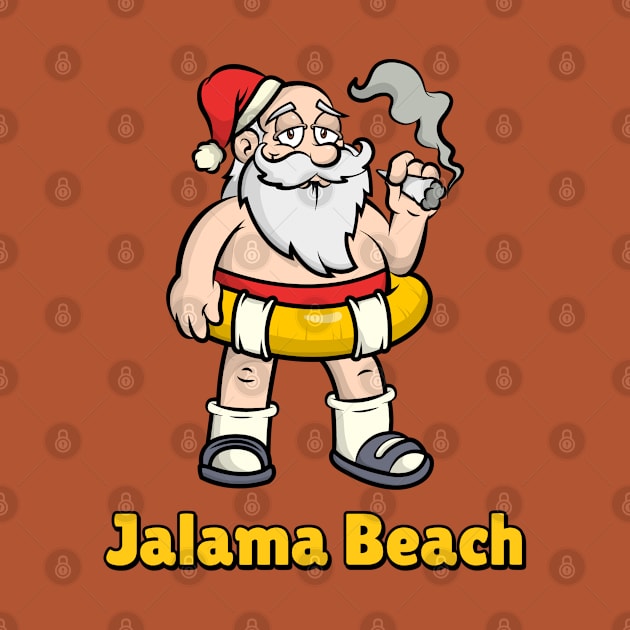 Jalama Beach Funny Lazy and Naked Santa Clause Smoking a Joint with a Swim Tube Around Him, Funny Christmas Gift by AbsurdStore