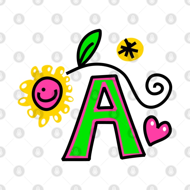 Letter A abc monogram hand drawn colorful alphabet by funwithletters