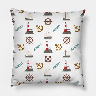 Sailing Illustrative Pattern Color on White Pillow
