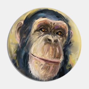 Loose Painting of a Smart Looking Chimpanzee on Yellow Background Pin