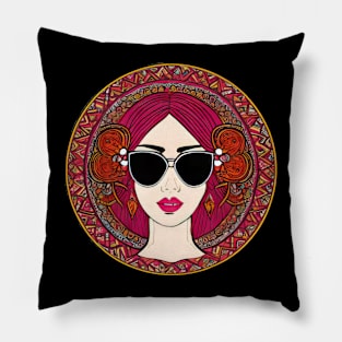 Cool vintage woman with sunglasses | Pillow