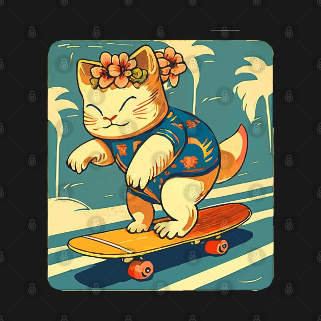 Cat Skateboarding in Tokyo by Kona Cat Creationz