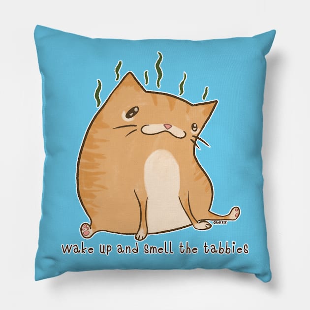 Wake Up and Smell the Tabbies (Orange Version) Pillow by Jan Grackle