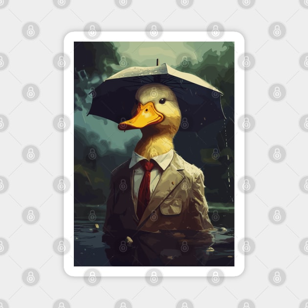 It's Raining Duck With Umbrella Realistic Magnet by Art-Jiyuu