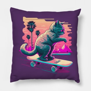 Cat on a Skateboard Pillow